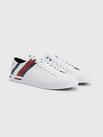 Férfi Tommy Hilfiger Stripe leather Sneaker Fehér | HU 1415AHK
